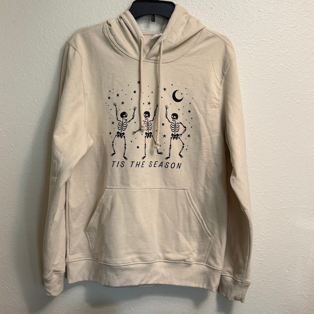 Make Market Tis The Season Dancing Skeletons Hoodie Beige Medium Halloween